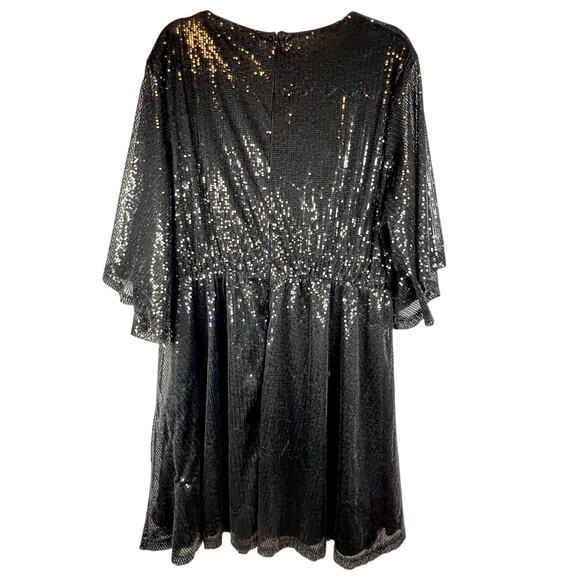 Boohoo Size 18 Sequin Kimono Sleeve Skater Dress Black Cocktail Party - Picture 4 of 14
